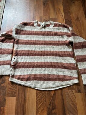 Pink Republic Striped Crewneck Sweater in Cream and Brown
